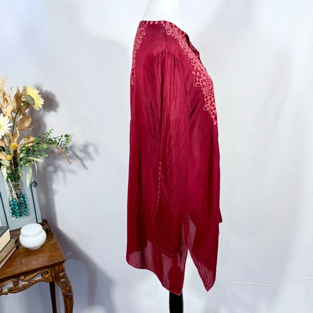 Johnny Was Rona Embroidered Cupro Tunic Top Burgundy Boho Size Medium🧡 - Image 6