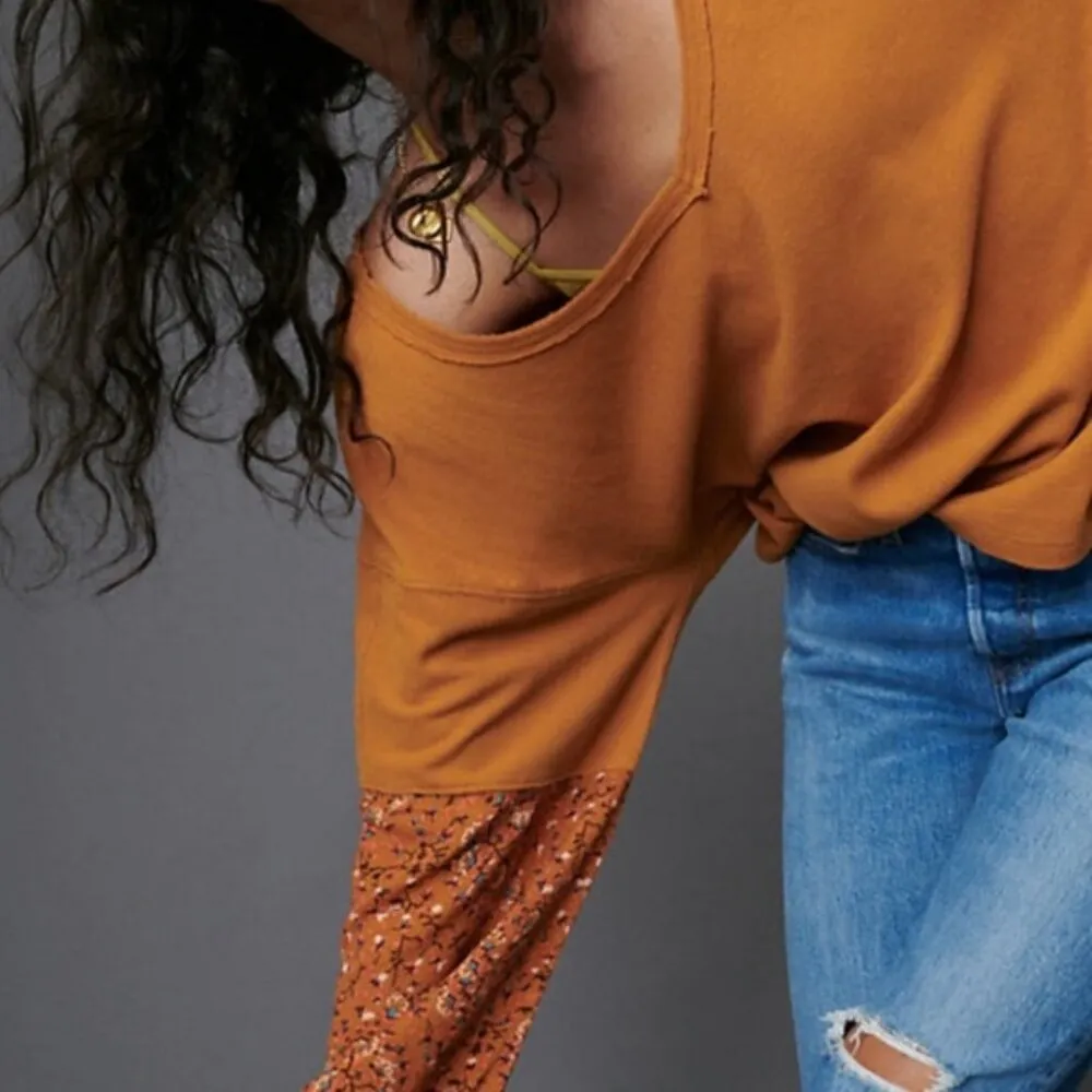 ANTHROPOLOGIE Annette Floral Print Sleeve Waffle Knit Top Size Small - Image 4