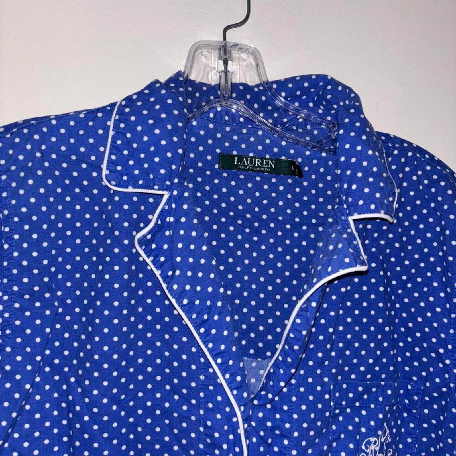 Lauren Ralph Lauren blue and white polkadot pajama top dress sleepwear - Image 2
