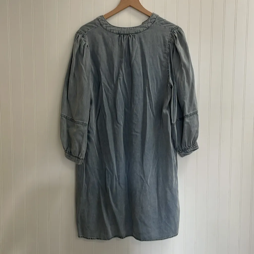 ENTRO Chambray Denim 3/4 Sleeve V-Neck Mini Dress Pockets Tencel Size L NWT - Image 5