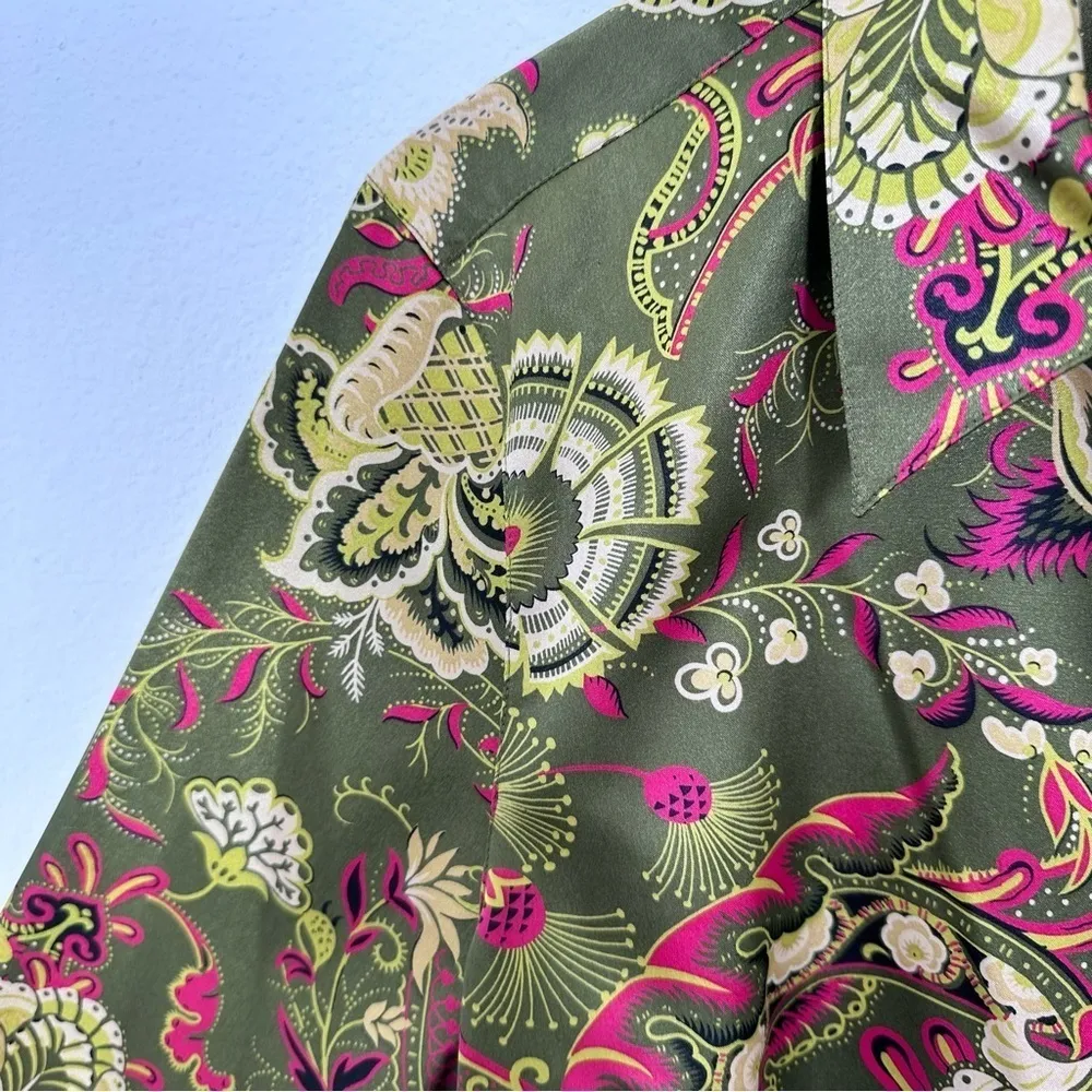 Classique Entier Dark Green Pink Paisley Long Sleeve Button Down Blouse Size 8‎ - Image 7