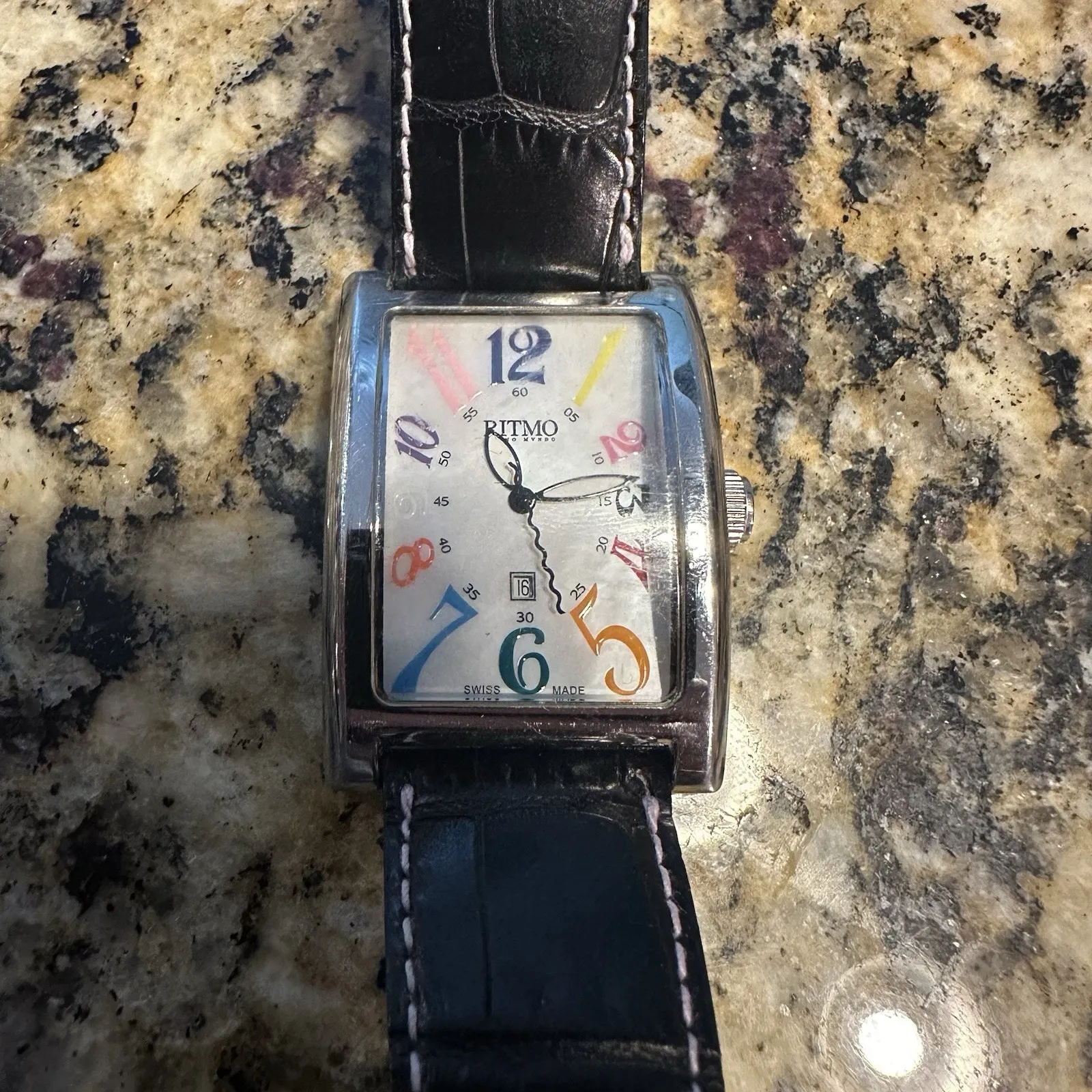 Ritmo Mundo‎ Colorful Steel Rectangle Watch With Box Automatic Needs Battery - Image 3