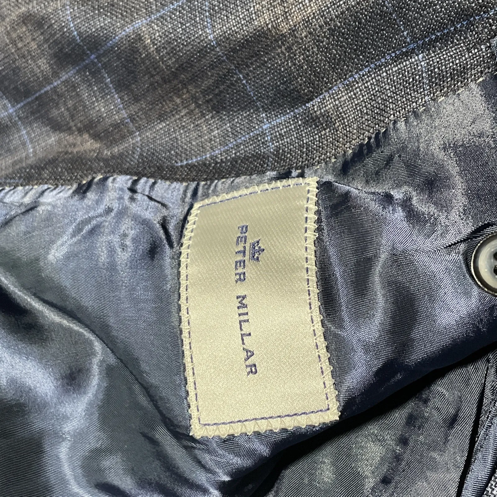 Peter Millar Windowpane Crown Soft Men's SZ L Short Blue Blazer Wool Silk Linen - Image 14