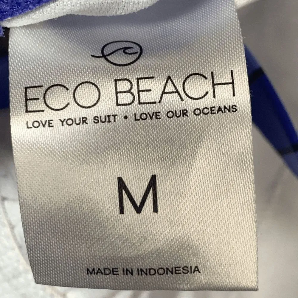 ECO Beach One Piece Blue Black Striped Swim Suit Size Medium - Image 4