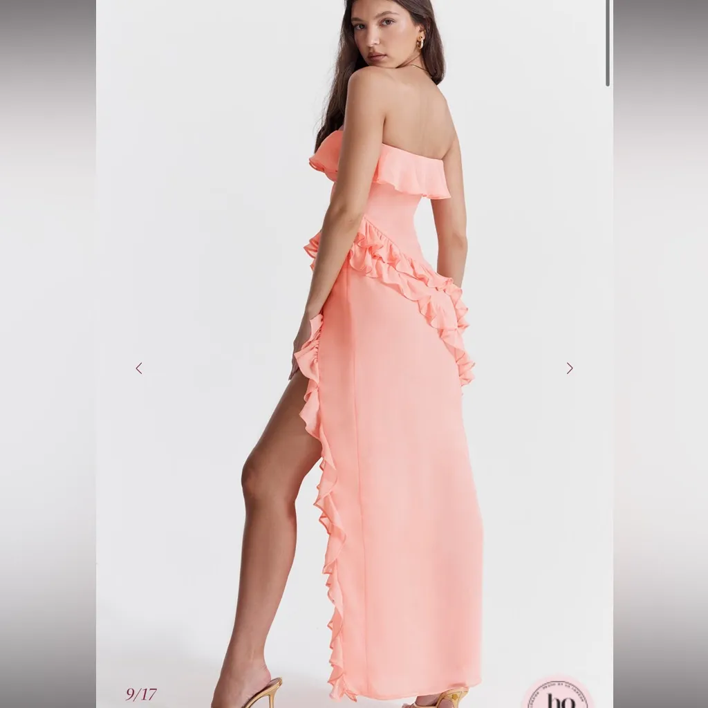 House of CB Sarina Peach Ruffle maxi Dress size large - Image 8