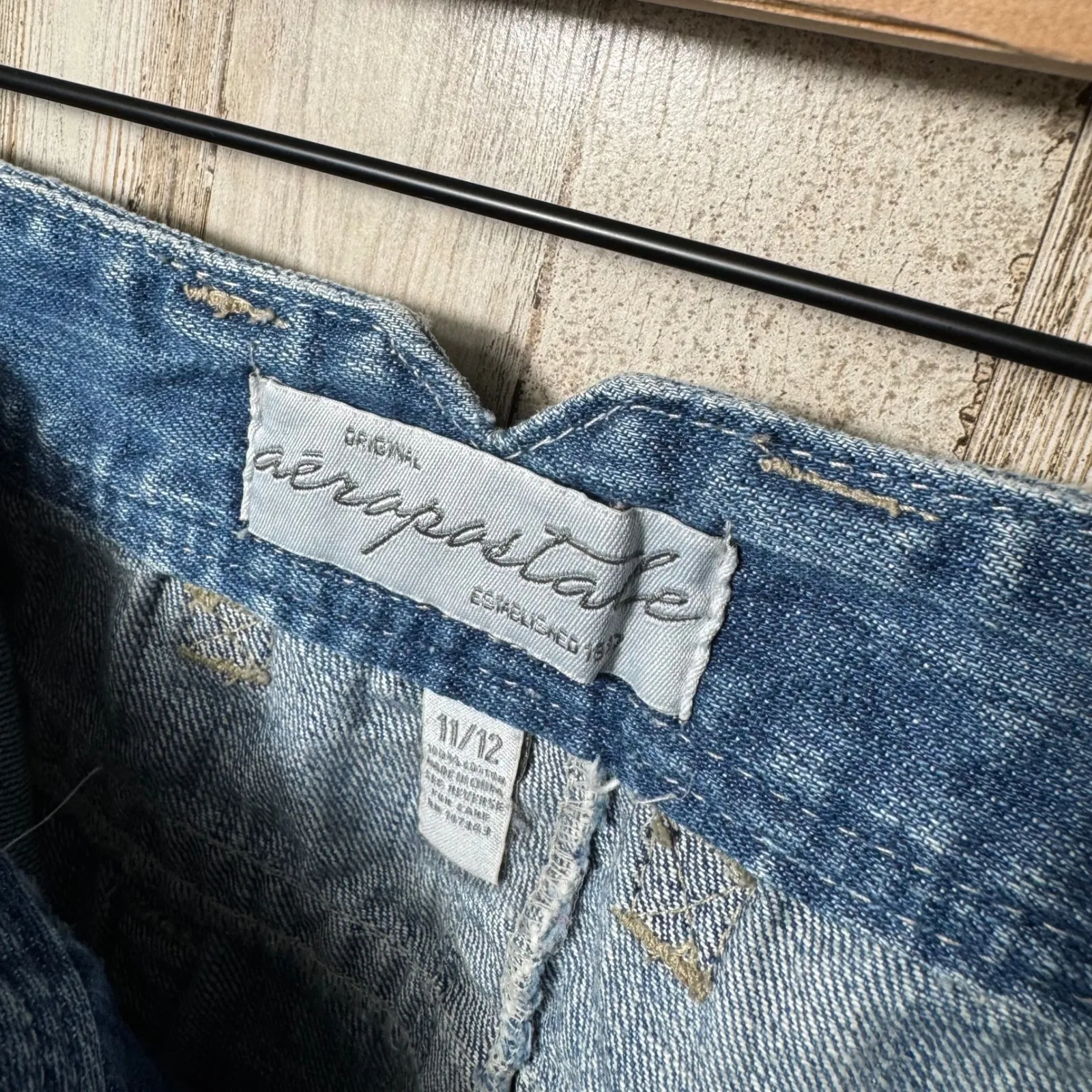 Aeropostale Vtg Y2K Mini Micro Skirt Denim Medium Wash Distressed Size 11/12 - Image 5