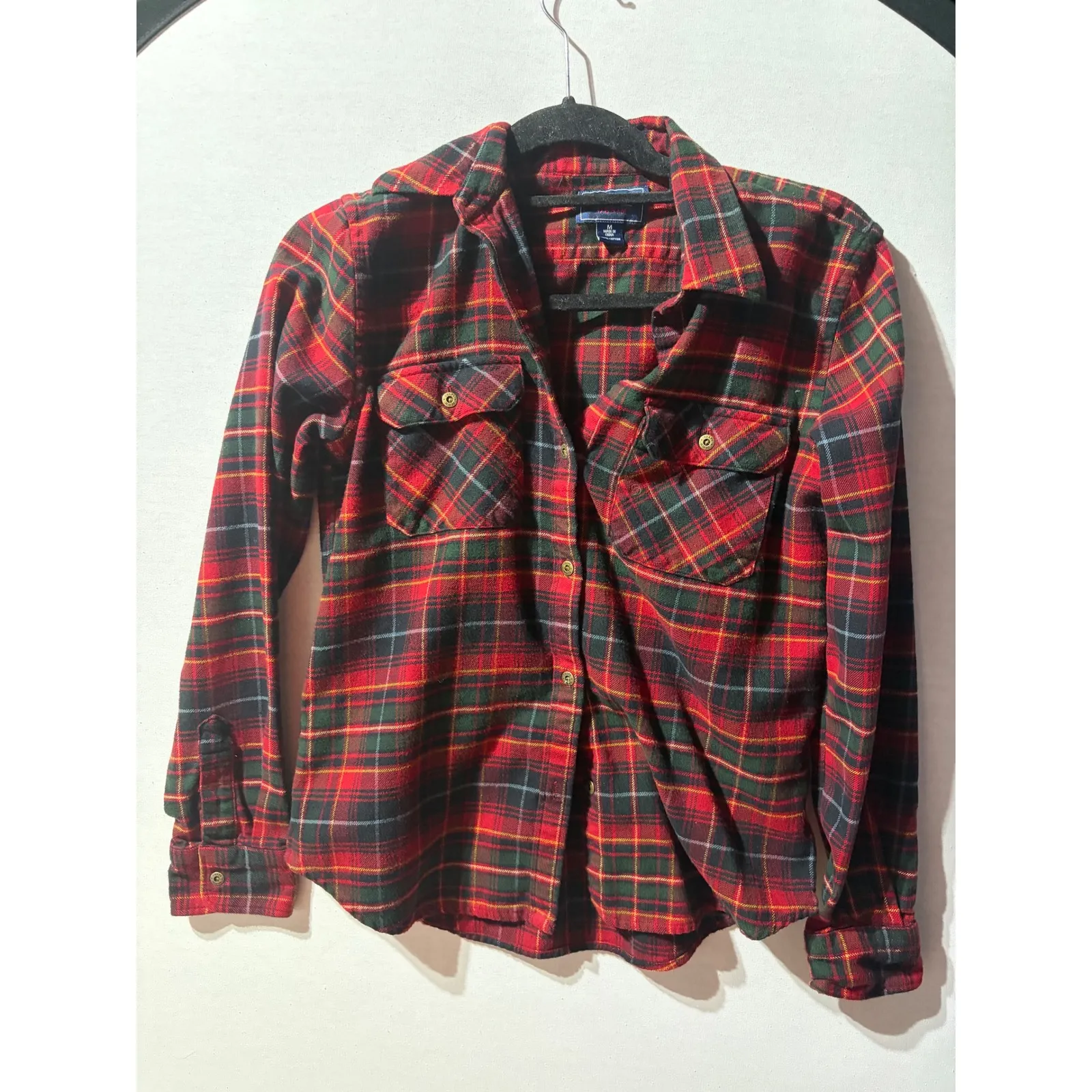 Chaps Denim Plaid Flannel Shirt Red Green Blue Button Up Long Sleeve Womens M Size M - Image 3