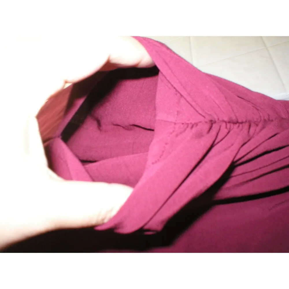 New Womens Josie Natori Asymmetric Top S NWT Dark Red Brick Ruched Sleeve Blouse - Image 2