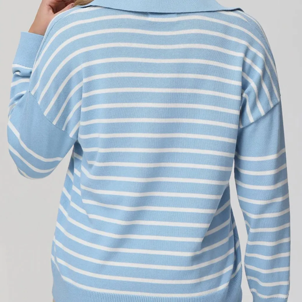 89th & Madison Blue and White Striped Polo Sweater Pullover Size Medium NWT - Image 4