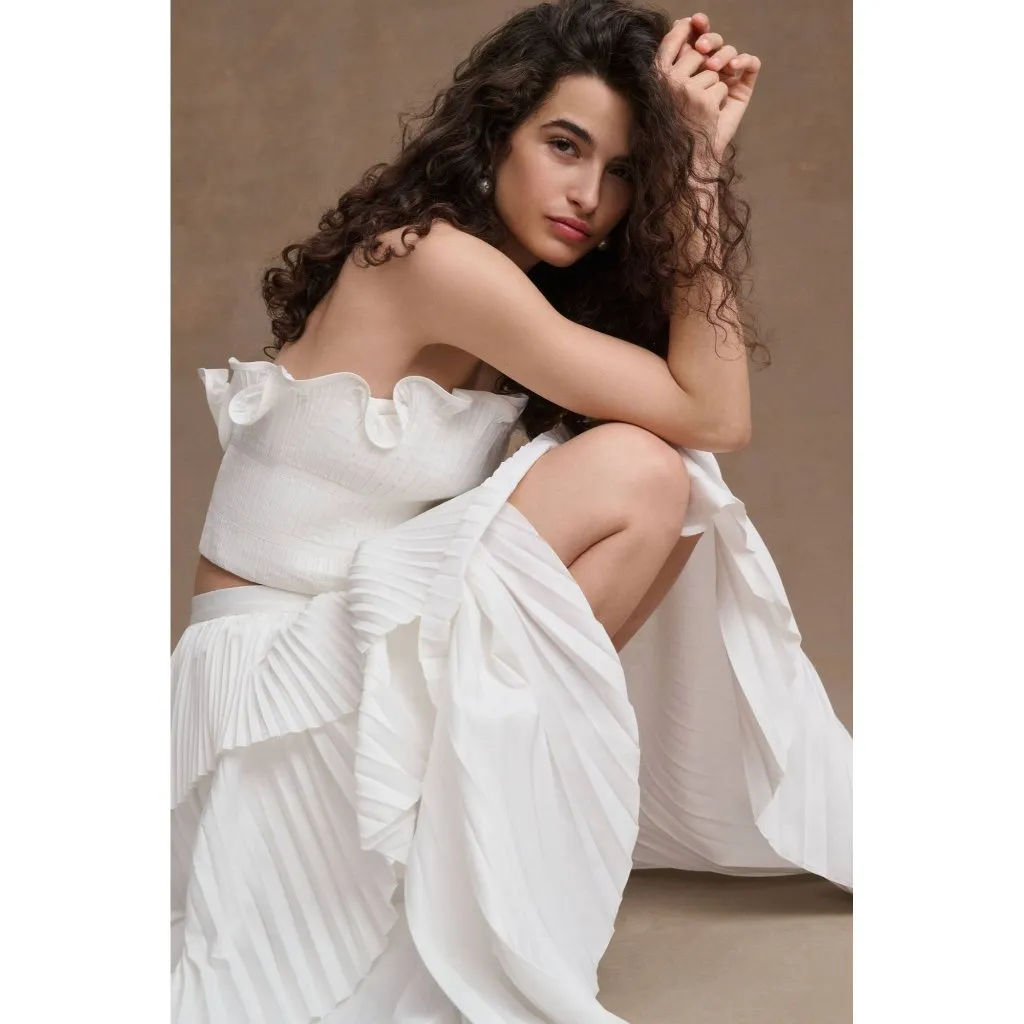 AMUR Ophelia Pleated Taffeta Maxi Skirt White Womens Size 10 - Image 4