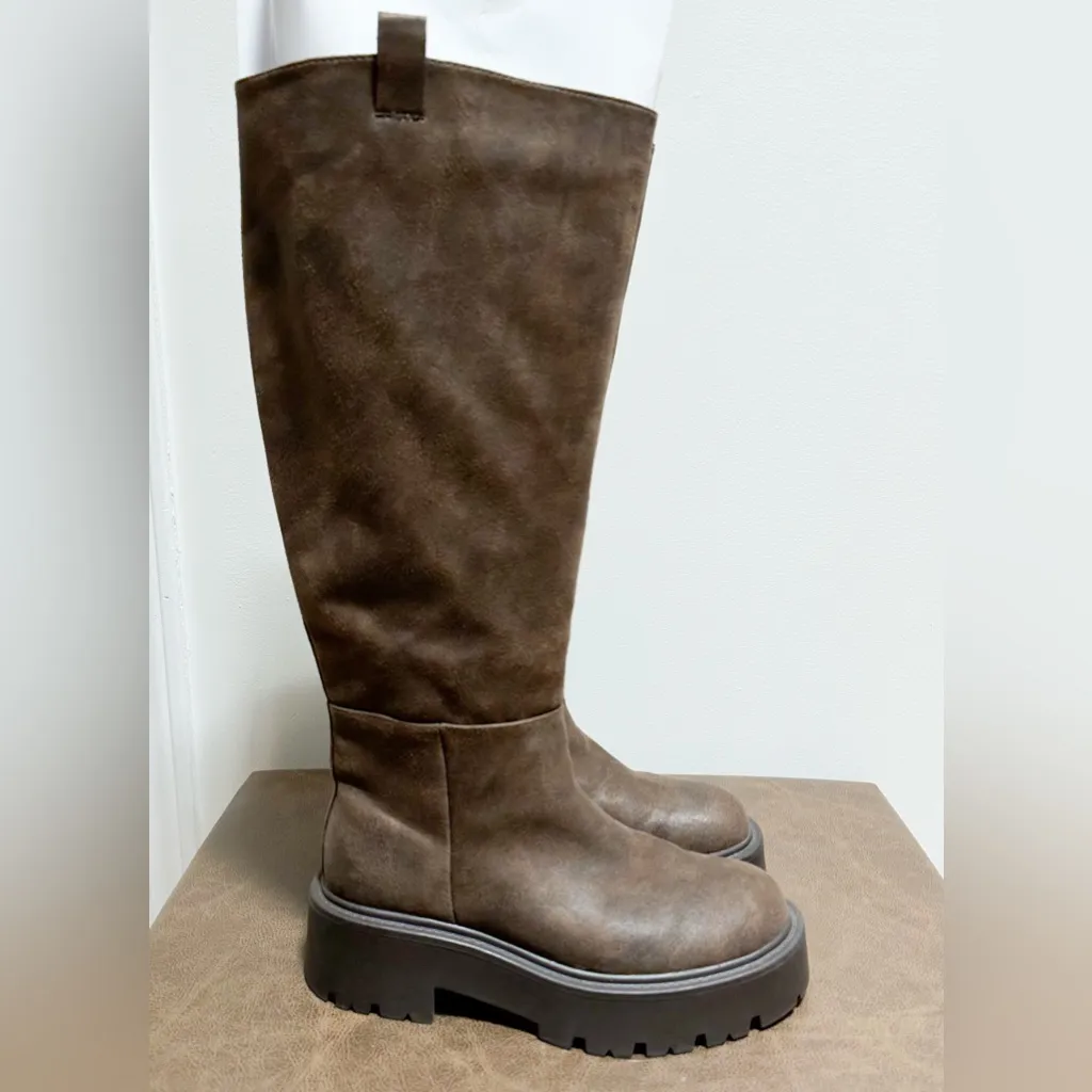 Madden Girl Crow Lug Sole Knee High Boots Chunky Brown Vegan sz 7 - Image 5