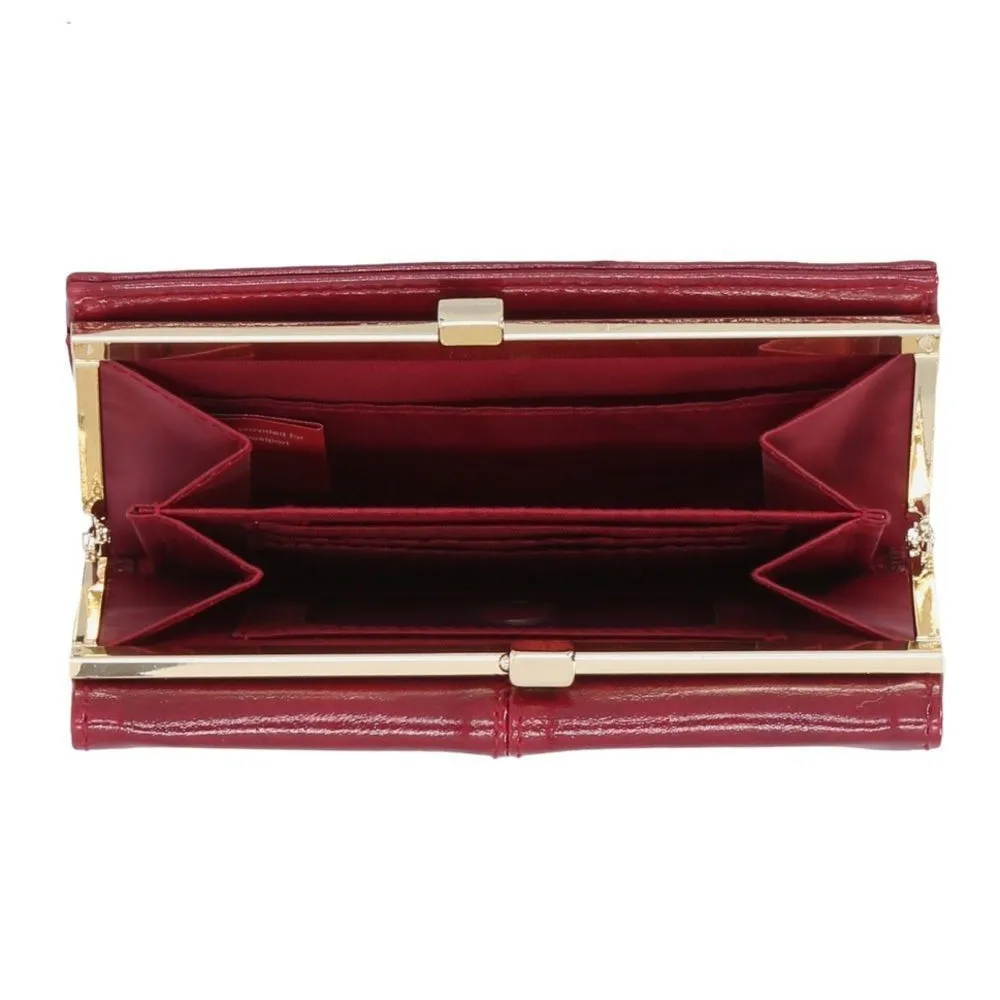 Time and Tru Frame Flap Wallet Burgundy Vinyl ID Window Card Slots Red - Image 2