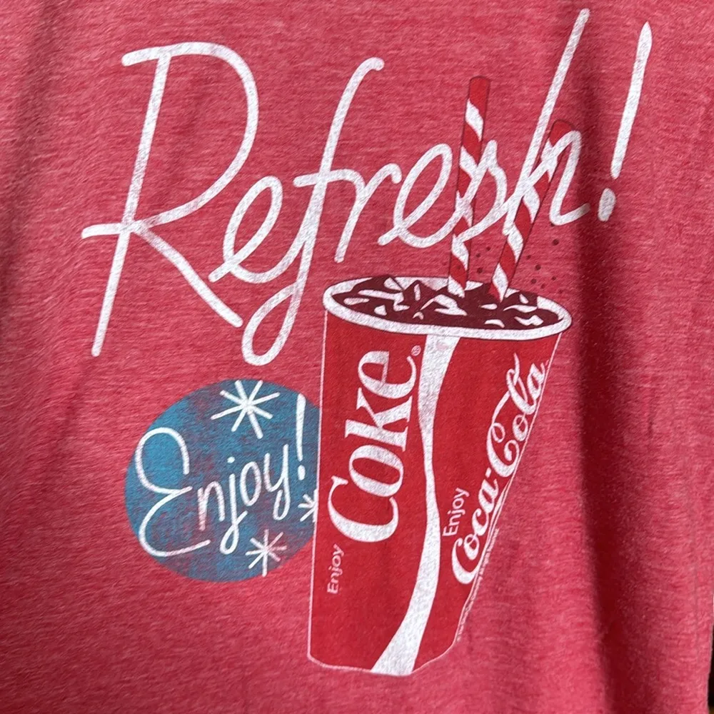 True Vintage Enjoy Coke Coca Cola Refresh! Enjoy! Red Cap Sleeve Tee Size Small - Image 2