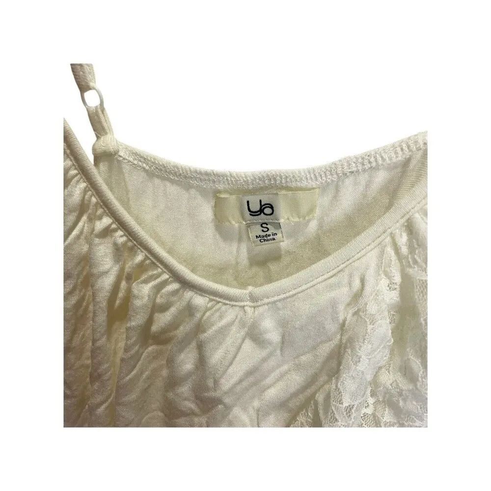 Ya Los Angeles Womens Cream Sleeveless Blouse Size S Lace Ruffle Tank Top - Image 3