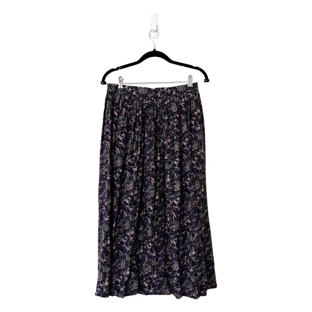 VINTAGE HERMAN GEIST MIdi Floral Purple Viscose Skirt Small - Image 51
