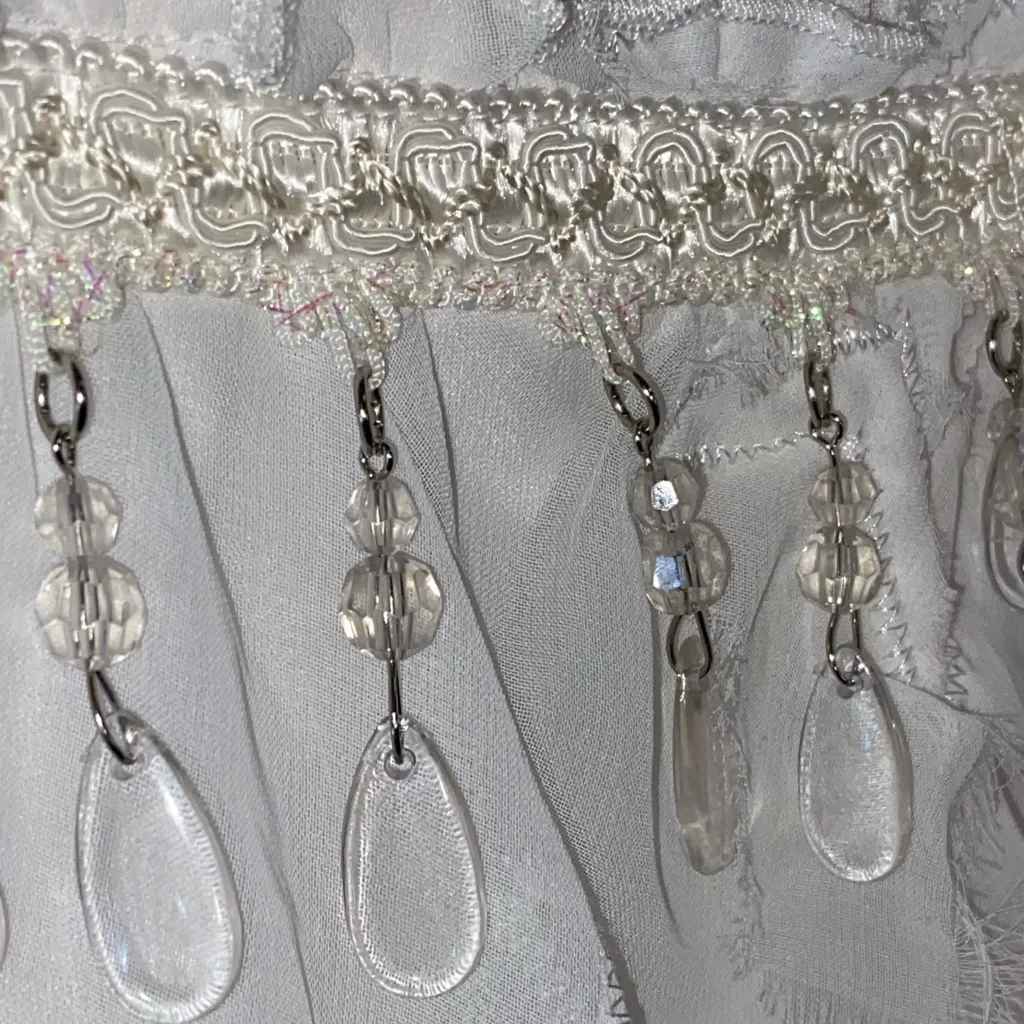 Banana USA Asymmetrical White Sheer Beaded Sequin floral Skirt Boho Fairycore Size M - Image 2