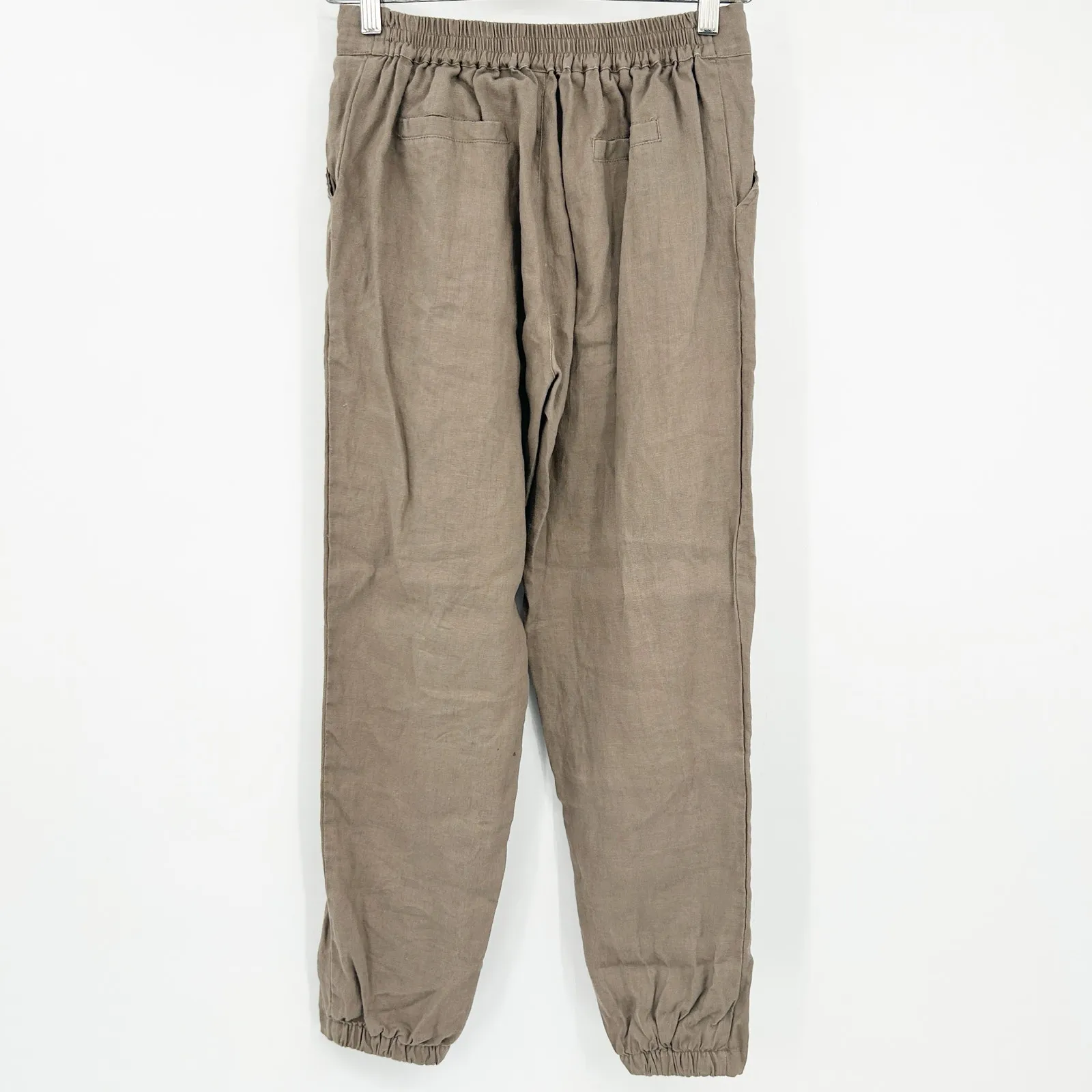 Iximo Womens Beachy Lounge Lagenlook Tapered Leg 100% Linen Pants Size S Khaki‎ Brown - Image 11