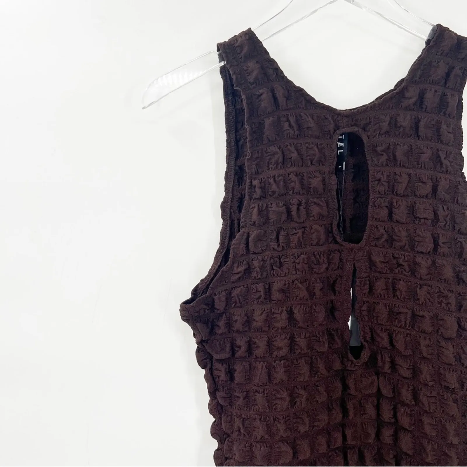 NWT‎ Motel Alannah Keyhole Cut Out Popcorn Mini Bodycon Dress L Brown - Image 4