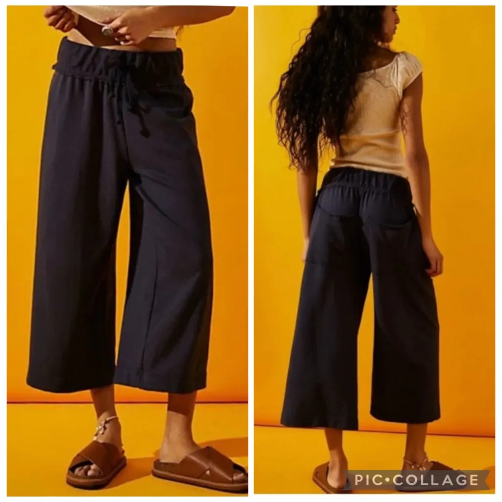 Free People Beach Cropped Wide Leg Terry Pants Celestial Indigo Blue XS - Image 2