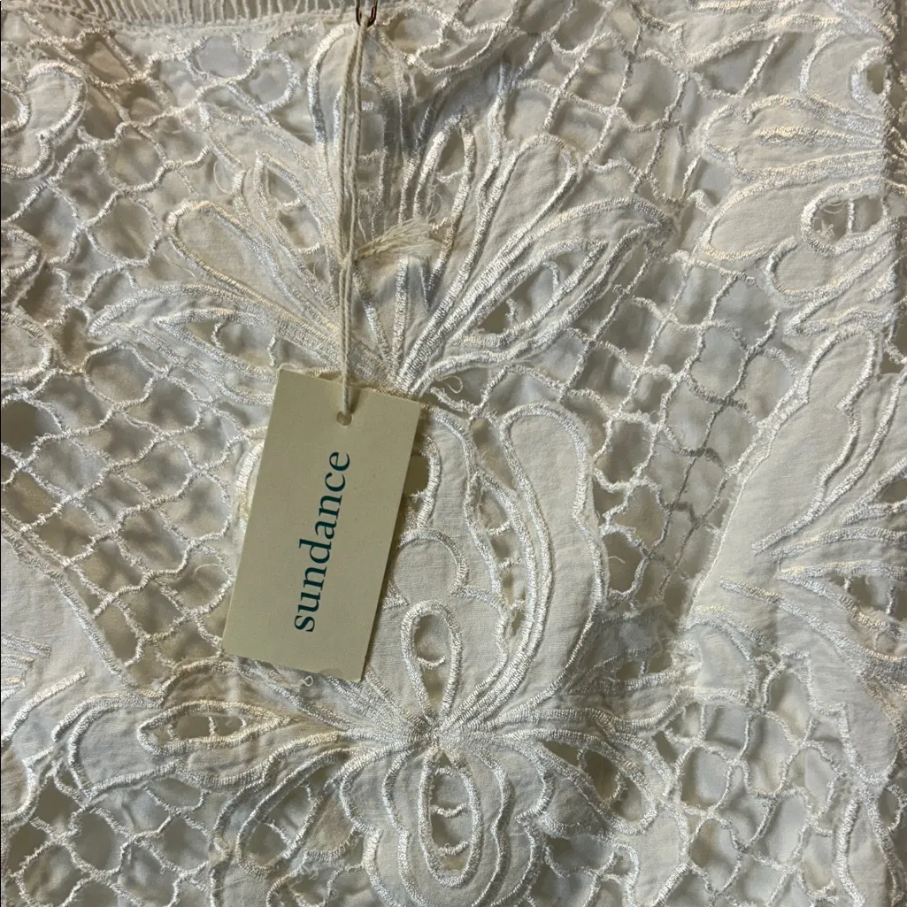 Sundance Shirt Women Large White Cream Lace Embroidered Puffy Sleeve Boho Classy - Image 9