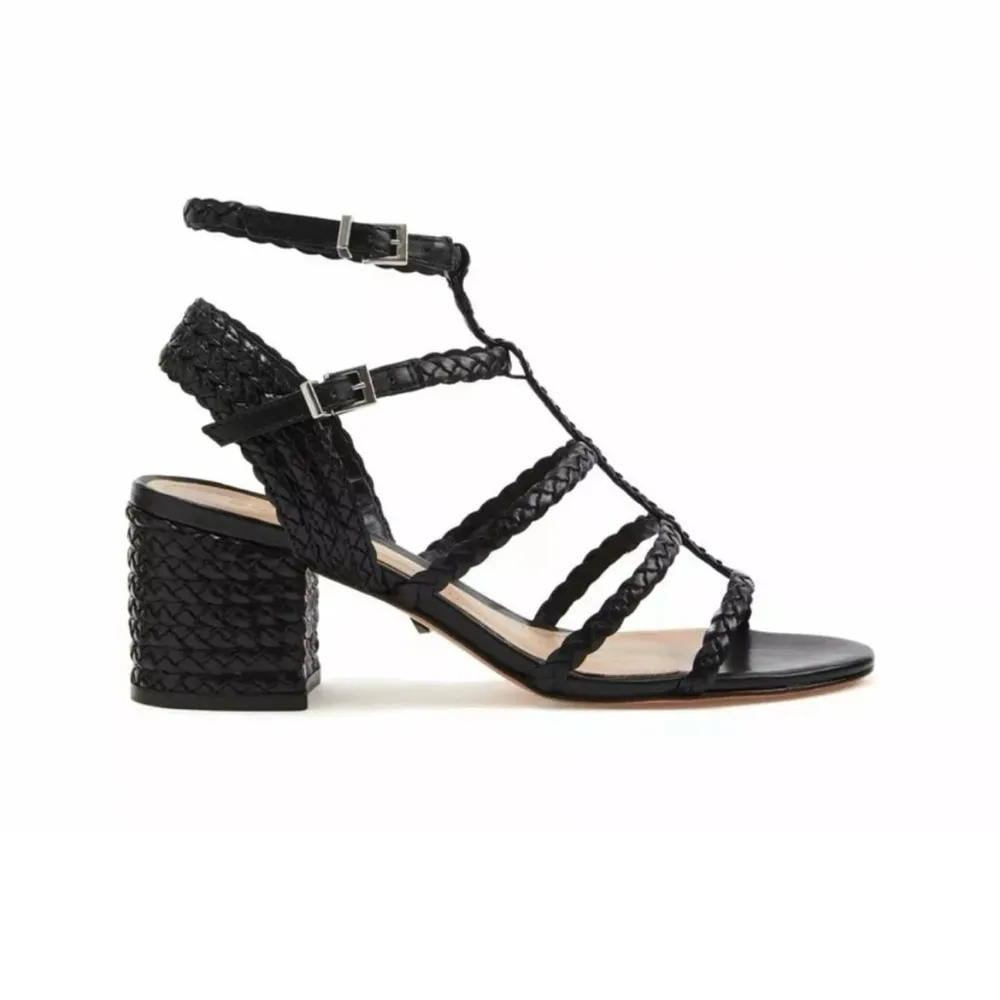 SCHUTZ Rosalia black strappy braided block heel sandal women’s shoe size 9 B - Image 2