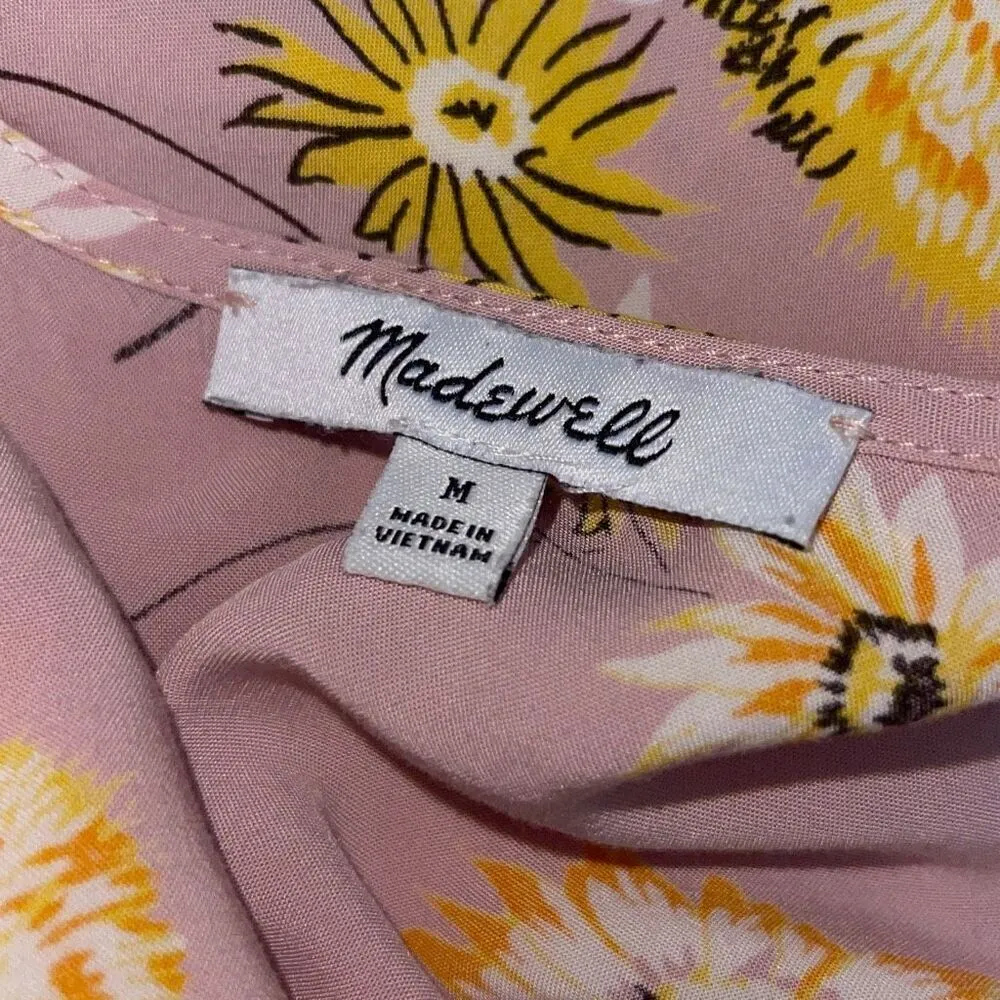 Madewell‎ Womens Dolman Sleeve Floral Sash Tie Wrap Crop Blouse Top Pink Medium - Image 10