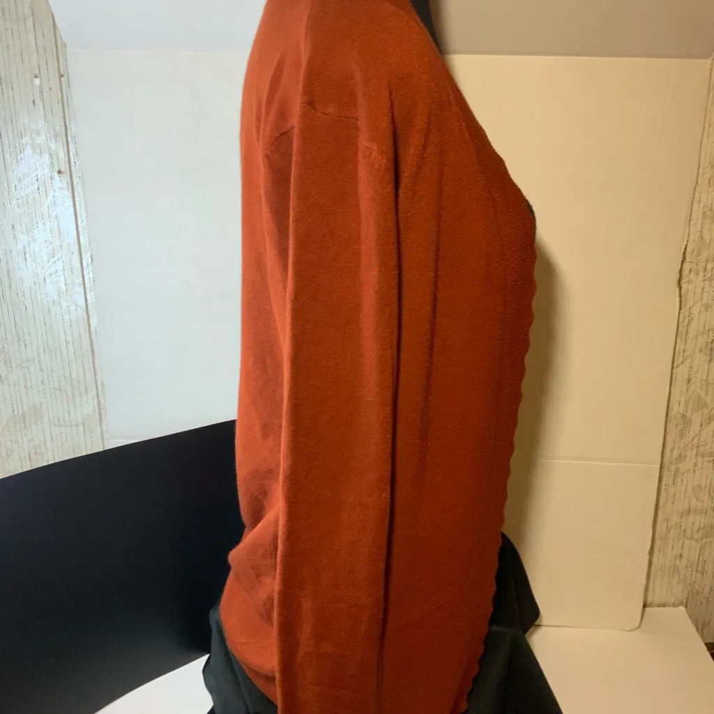 Evolution by Cyrus Davison Scallop Edge Cardigan/Rust W/long beaded Necklace SP - Image 3
