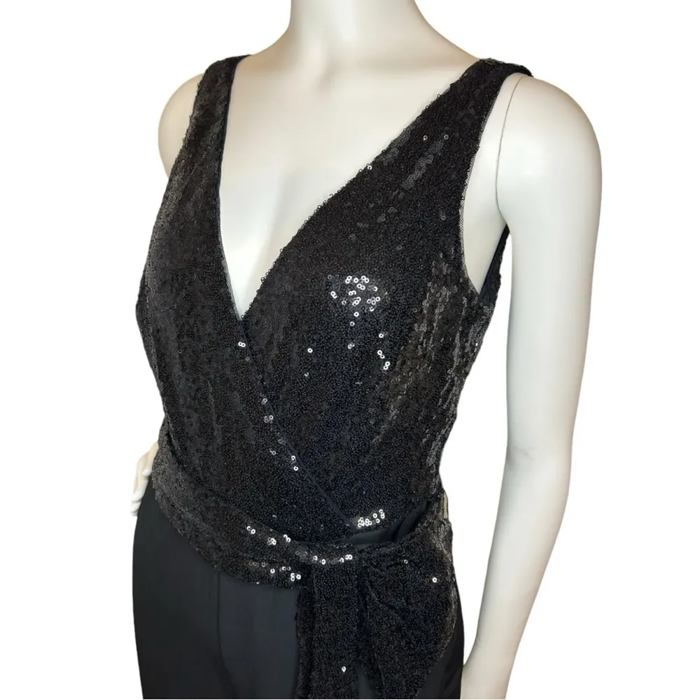 LAUREN RALPH LAUREN Women’s Dress Black Sequined Crepe Jumpsuit Size 2 - Image 7