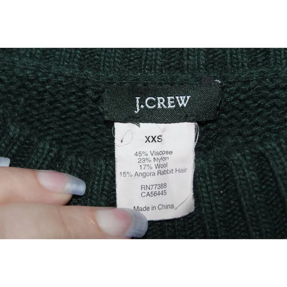 Women's J. Crew Honeycomb Cable Sweater Pine Green Wool Knit Sweater Size XXS - Image 3
