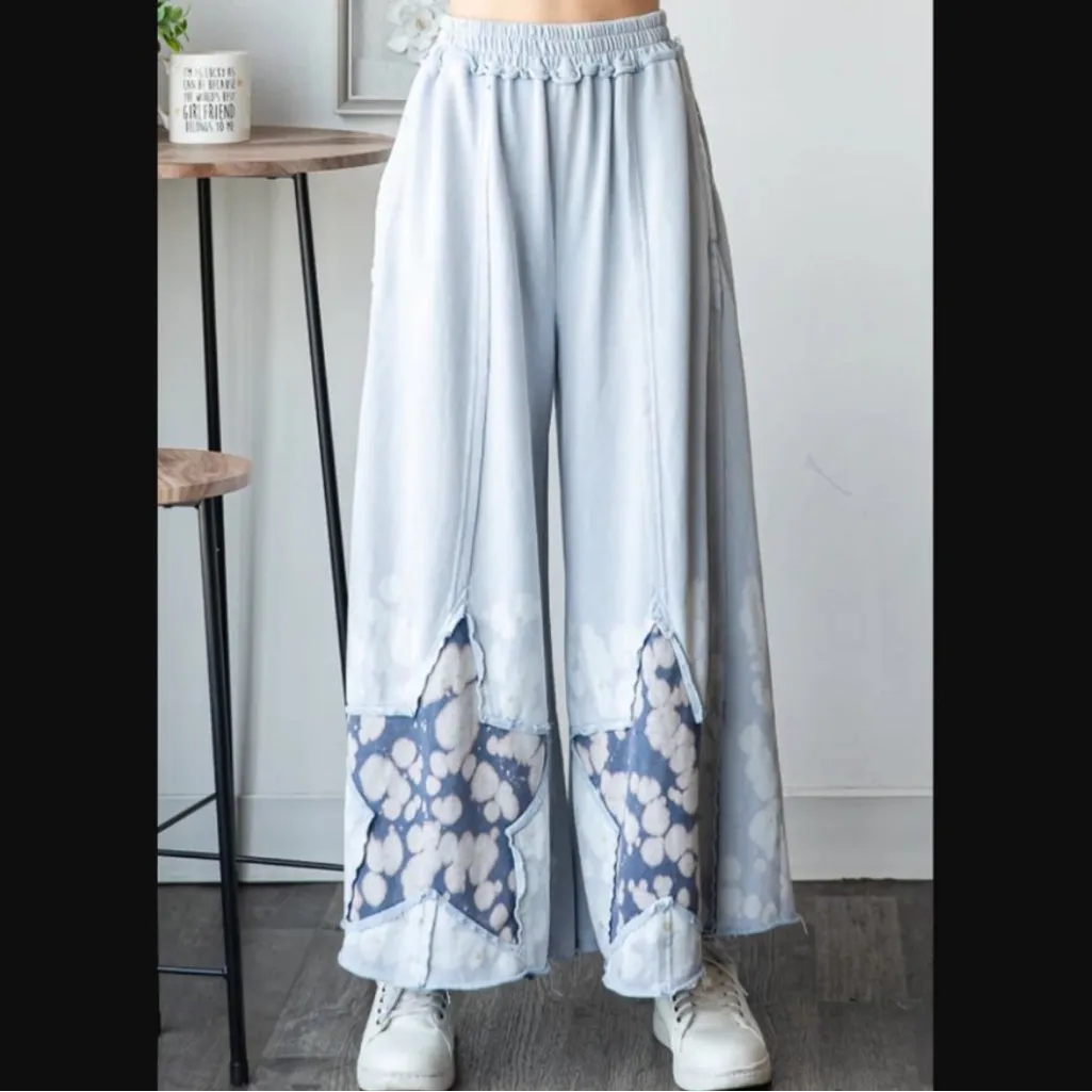 OLI & HALI Baby Blue Star Patchwork Wide Leg Ankle Pants - Image 2