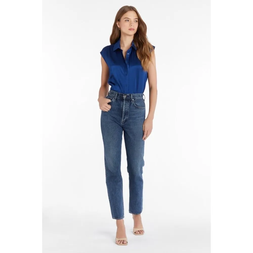 Amanda Uprichard Women's Blue Calvin Silk Top Size Small MSRP $224 - Image 3