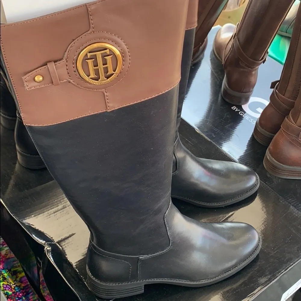 Tommy Hilfiger Tall Riding Boots Logo Brown Black Twinezza Equestrian Ridder - Image 8