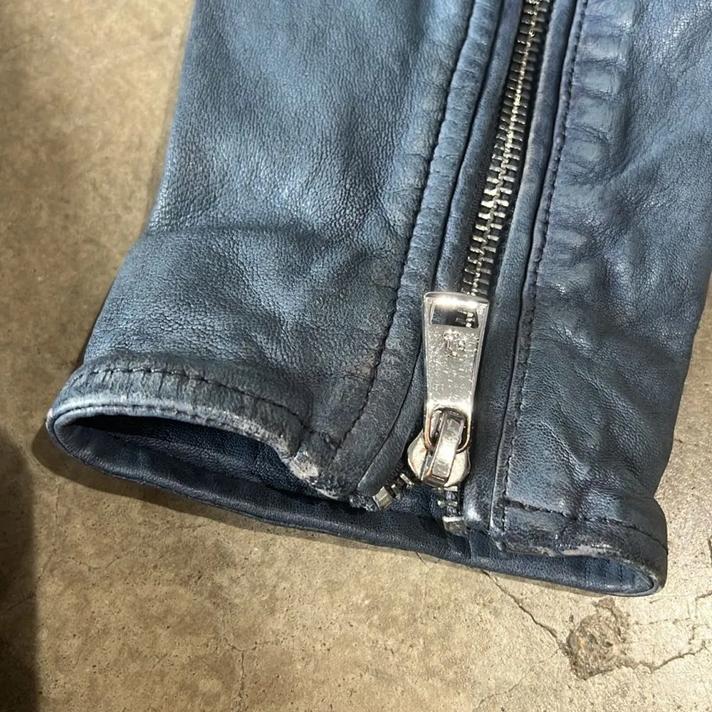 Ralph Lauren Leather Zip Blue Adreana Biker Jacket Blue Size 2 - Image 12