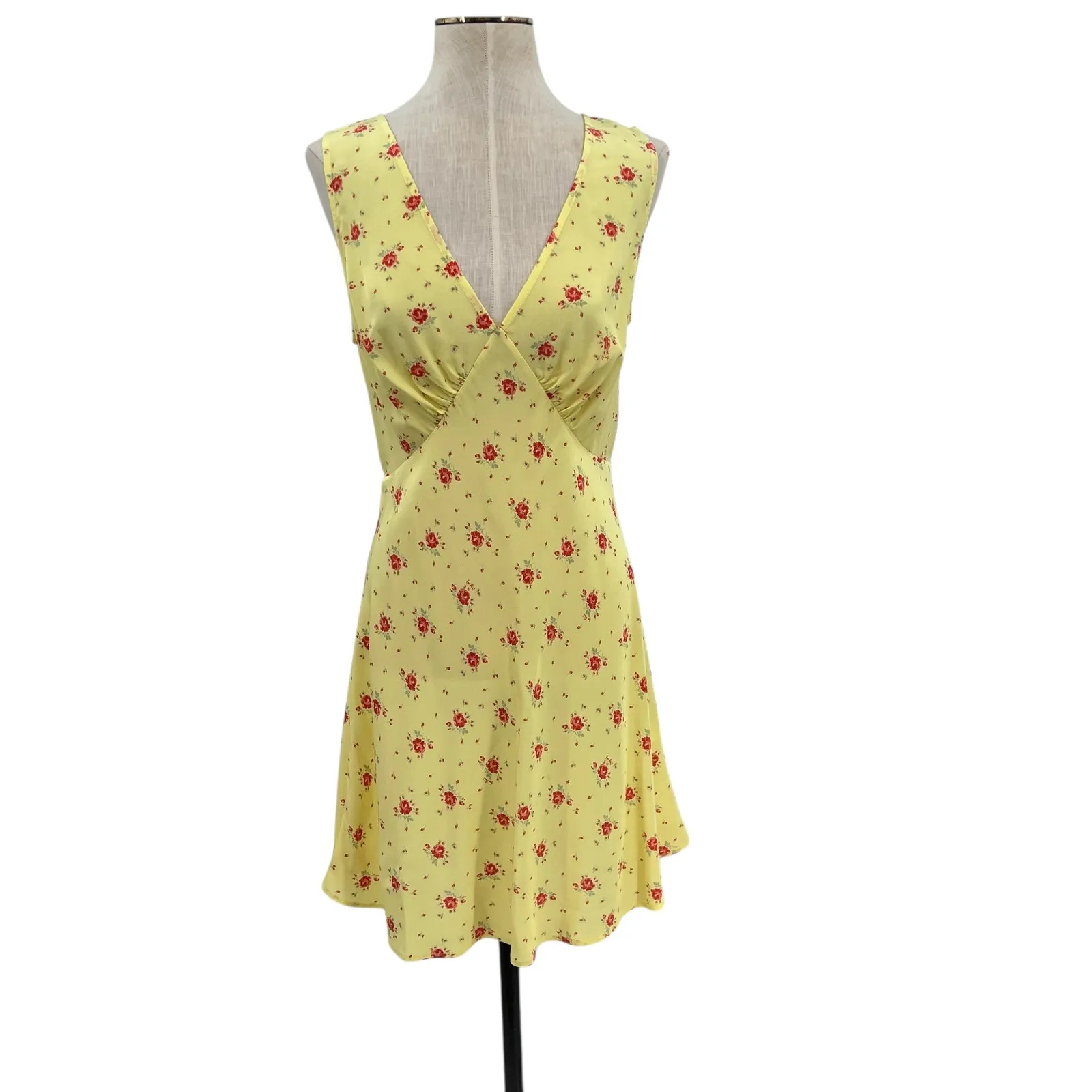 Réalisation Par Isabelli Silk Mini Dress Verona Floral Print Yellow Size Large - Image 3