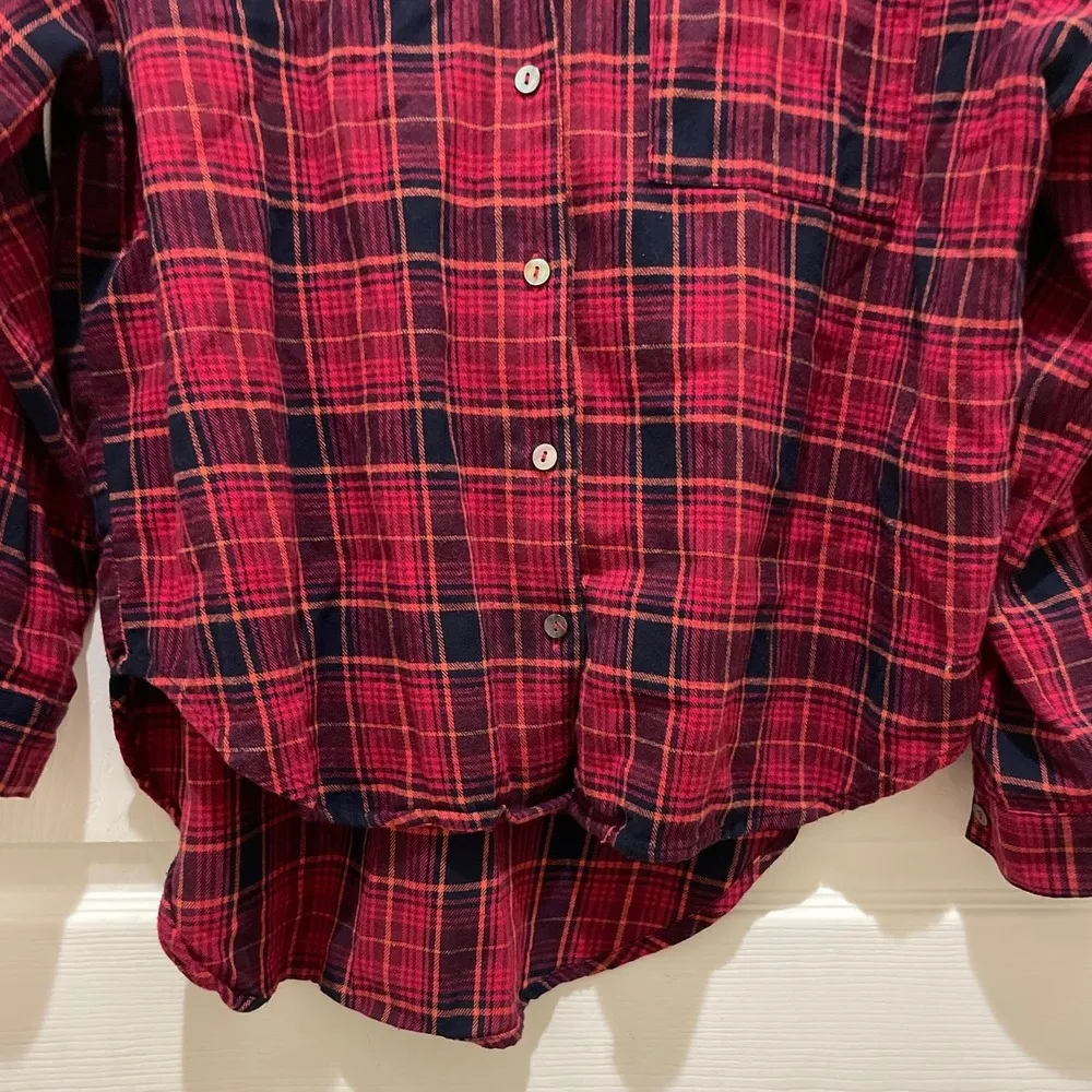 Vici Red & Pink Plaid Long Sleeve Button Down Top Medium - Image 7