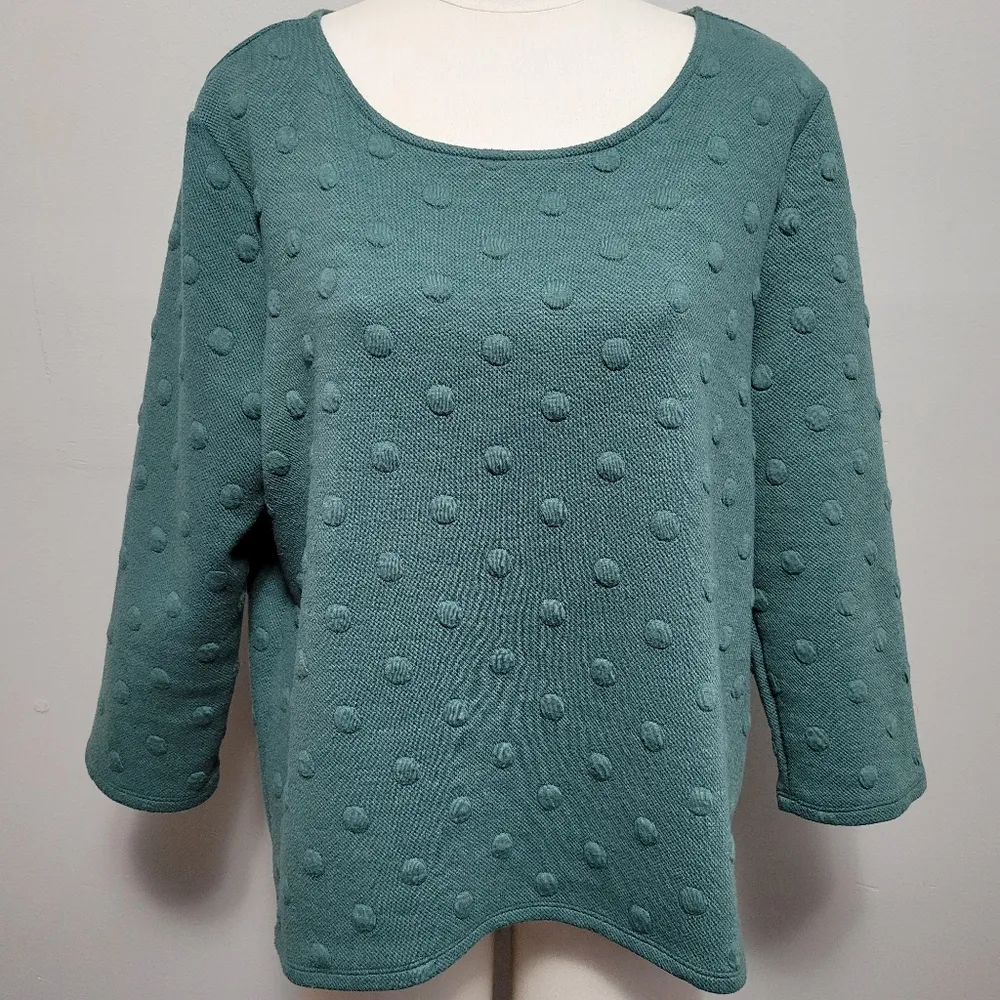 Anthro W5 forest green swiss dot jacquard sweater size large - Image 2