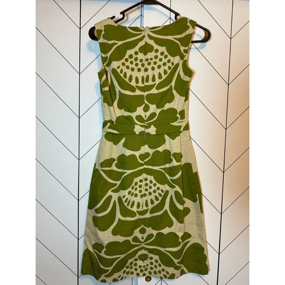 Tabitha Anthropologie Women’s 0 Tabitha Room Cotton Green Cream Retro Midi Dress - Image 2