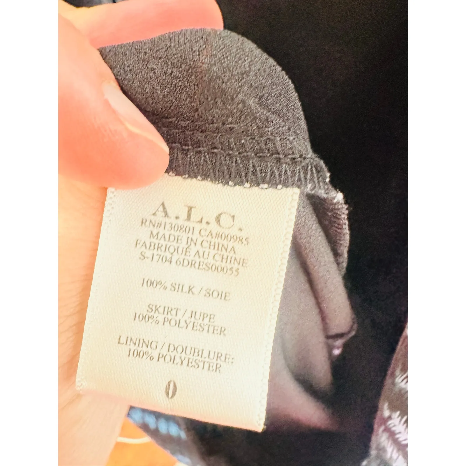 A.L.C. Blue Black Printed 100% Silk Scoop Neck Tiered Skirt Kylia Dress size 0 - Image 12