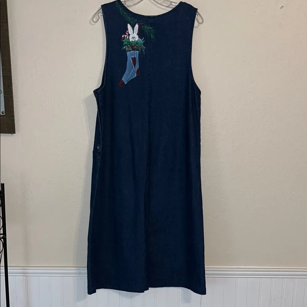 Vintage Denim Christmas Hand Painted Dress Jean Dress Size M - Image 7