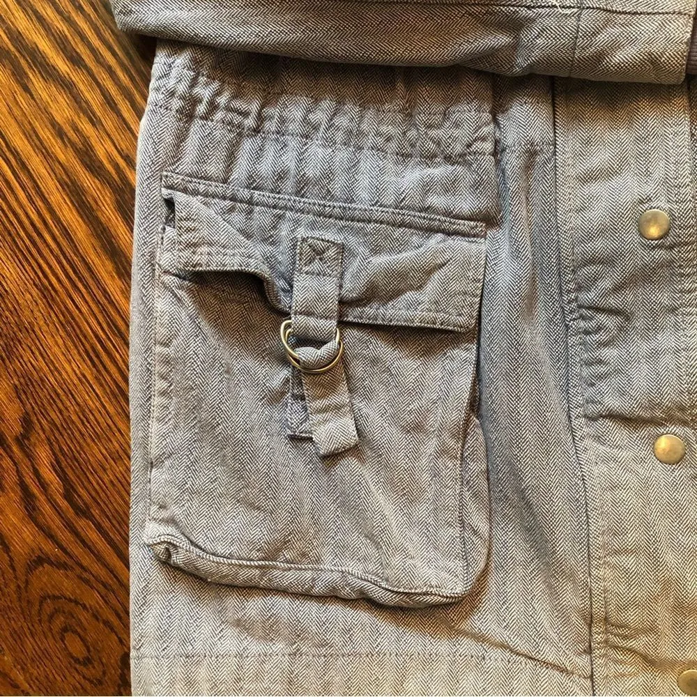 FREE PEOPLE Women’s Denim Full Zip Button Down Peacoat Multi-Pocket Jacket Sz 12 - Image 6