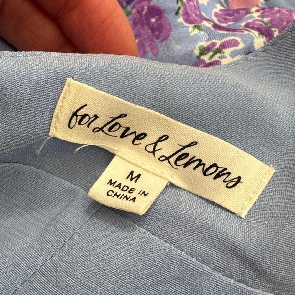 Love & Lemons Charlene Puff Sleeve Mini Dress in blue floral print - Image 4