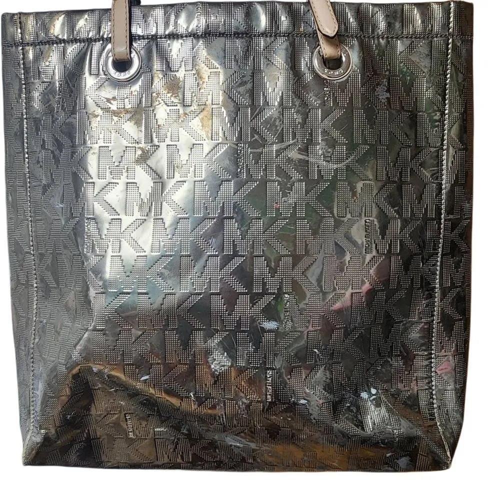 Michael Kors Gray MK Metallic Tote Bag - Image 2