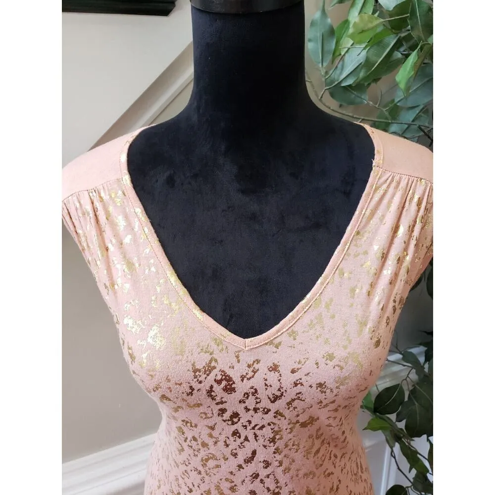 Gianni Bini Womens Peach Metallic Modal V Neck High Low Sleeveless Top Blouse XS - Image 5