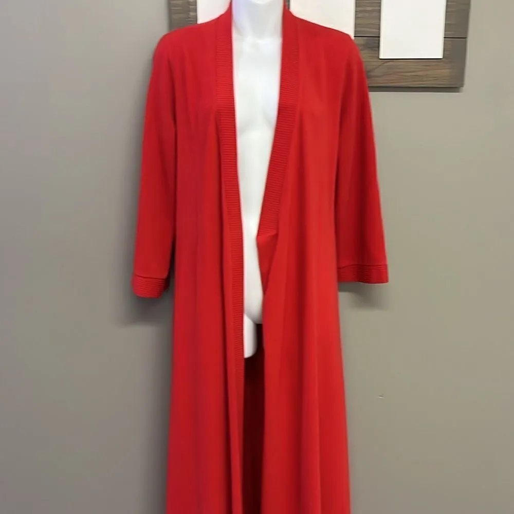 Vintage Vanity Fair Vibrant Red Full-Length Ribbed Wrap V-Neck Robe with Belt-Sm - Image 12