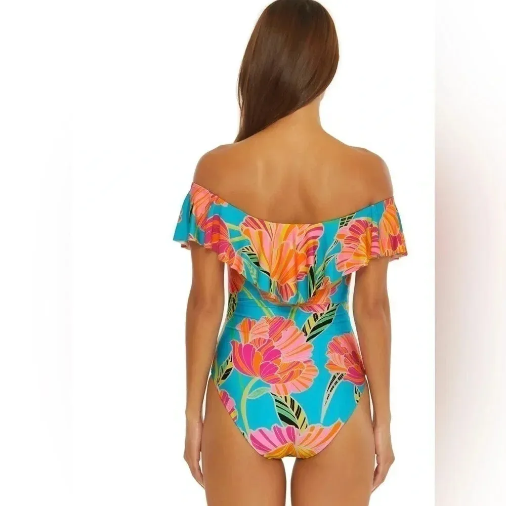 Trina Turk Poppy Ruffle Bandeau One Piece Swimsuit Size 6 NWT - Image 8