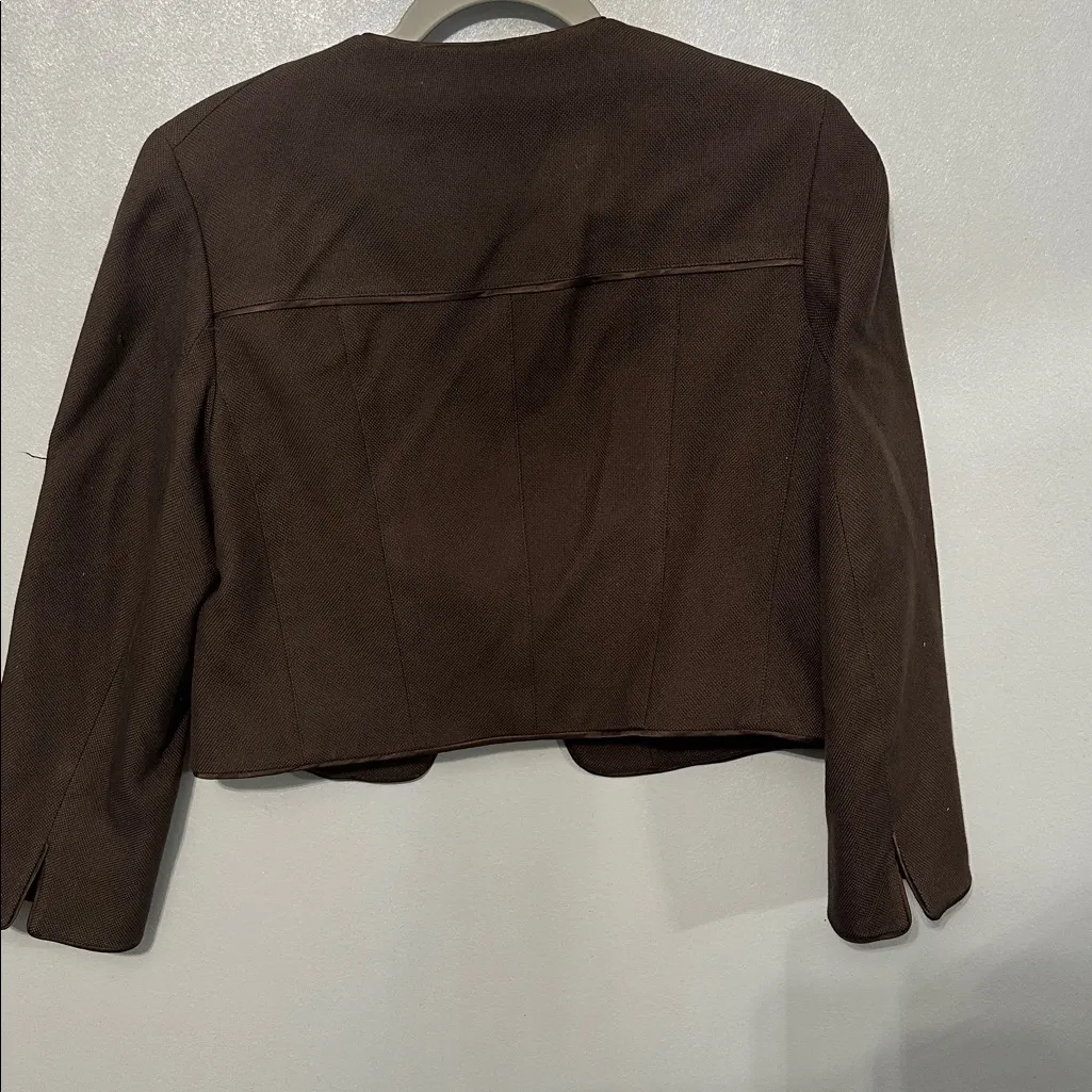 Talbots 91% Silk Wool Blend‎ Brown Cropped Blazer Jacket - Image 5