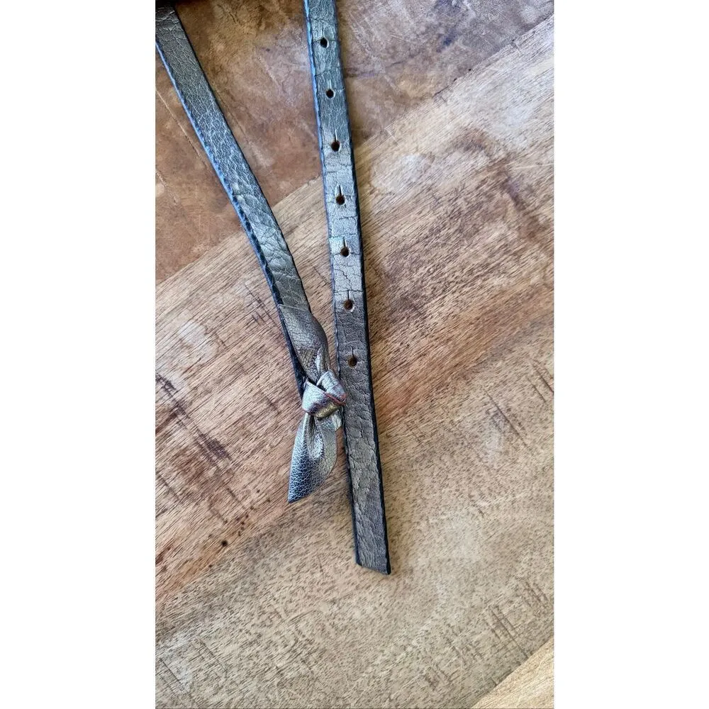Banana Republic Metallic Leather Skinny Belt Knot Style Pewter Silver - Image 7