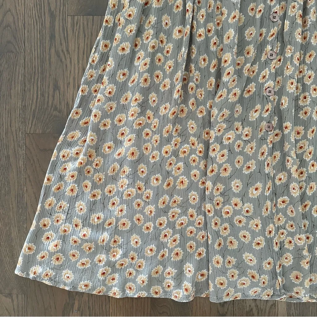 Vintage 90s Grunge Ditsy Floral Print Babydoll Gauze Midi Dress in Sage Green M - Image 3