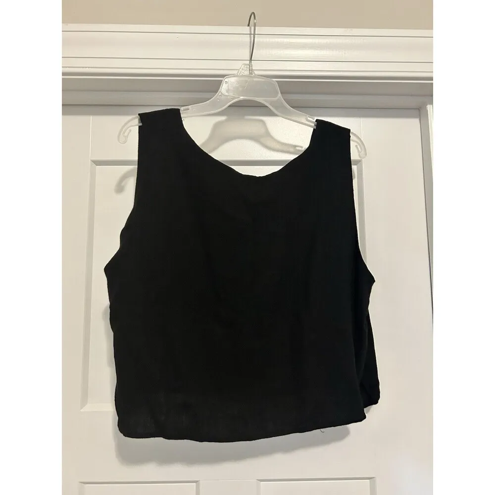 Perfectshe Relaxed Black Sleeveless Crop Top Tank Size XL Linen Blend Boxy Fit - Image 6