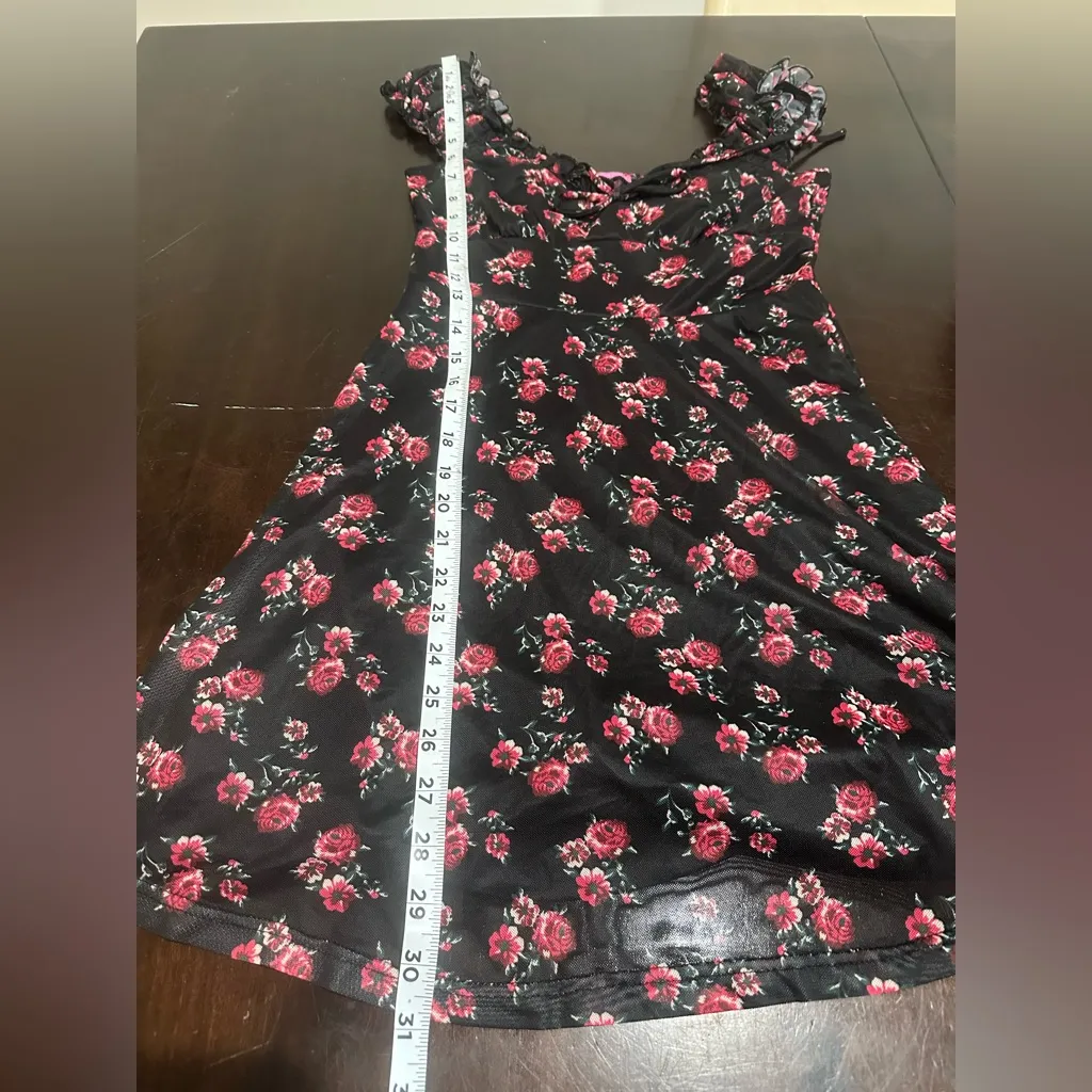 Miami Black and Red Floral Baby doll Mini Dress Y2K whimsygoth dark fairy sz s - Image 7
